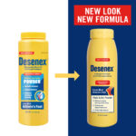 A comparison of the old Desenex Bottle alongside the New Desenex Bottle.